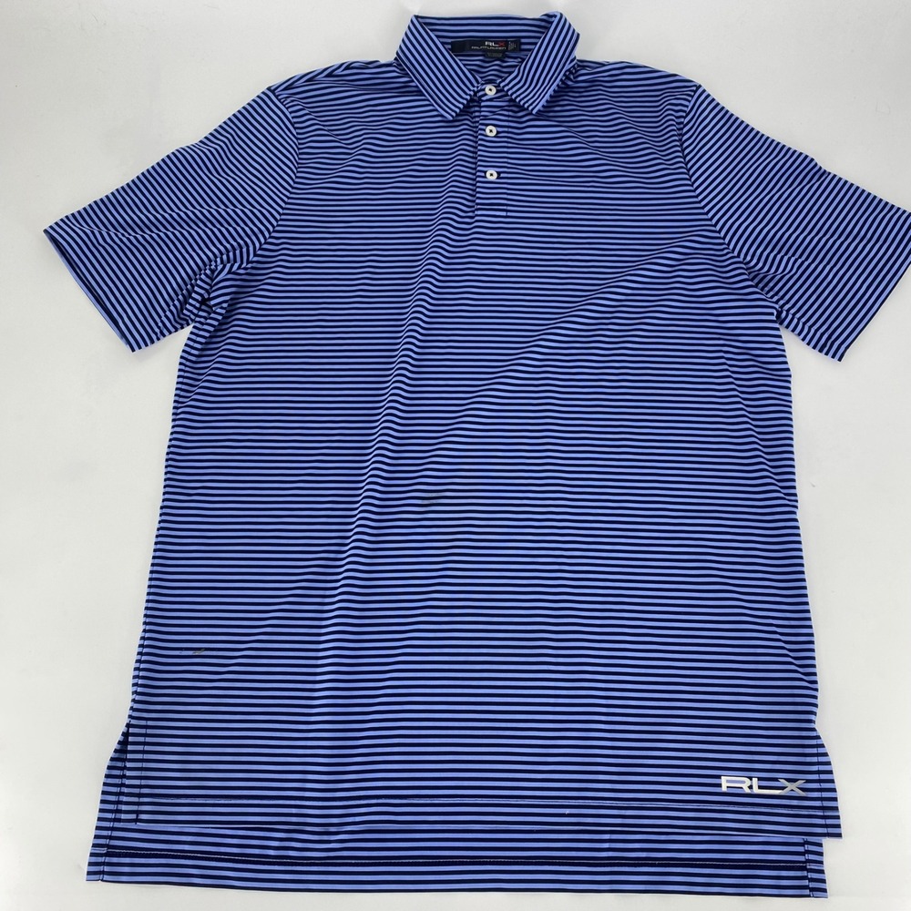 RLX Ralph Lauren Mens Polo Shirt Blue Stripe Golf Performance Size L